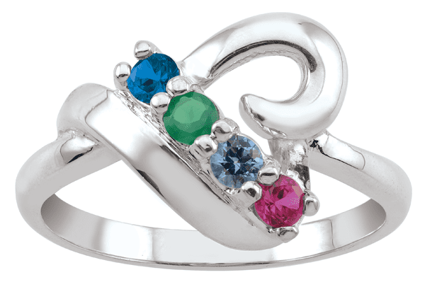 Jewlster Personalized Sterling Silver Open Heart Ring with Birthstones