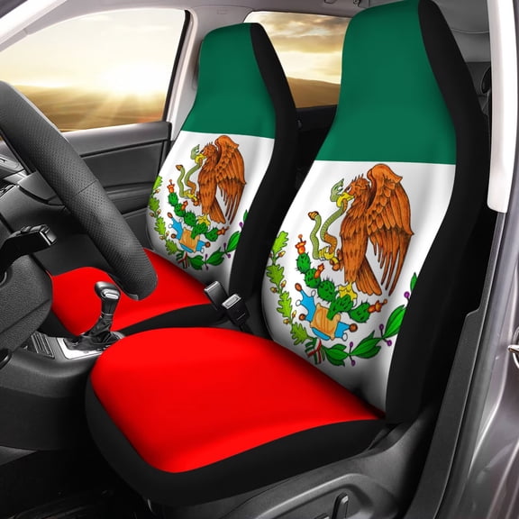chaqlin Flag of Mexico Print Car Seat Covers 2pcs Universal Fit Front Car Interior Seat Protectors Polyester Fabric