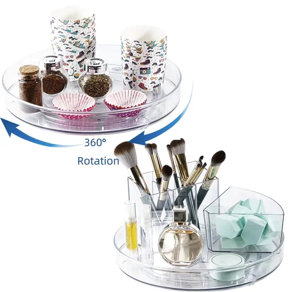 YCLADEC 2Pack Lazy Susan Organizer for Cabinet 9.2" Inch Pantry Organizers and Storage Spice Rack for Kitchen Bathroom Turntable Organization Rotating Refrigerator Spinning Makeup Holder Clear