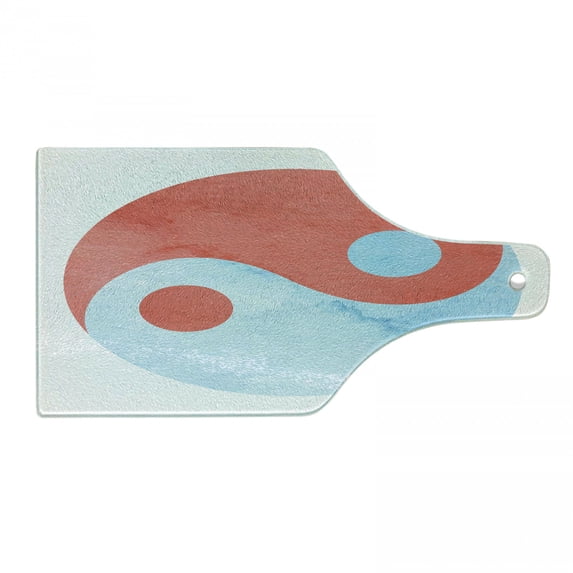 Ying Yang Cutting Board, Watercolor Painting Style Arts Culture Theme Balance Harmony Abstract, Decorative Tempered Glass Cutting and Serving Board, Wine Bottle Shape, Red Blue White, by Ambesonne