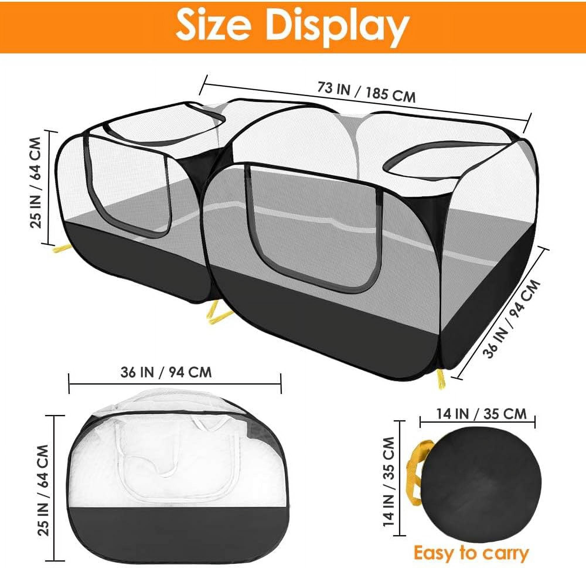 Small Animals Playpen, Portable Large Chicken Run Coop with Detachable Bottom Breathable Transparent Mesh Walls, Foldable Pet Enclosure for Puppy Kitten Rabbits Indoor Outdoor