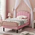 thumbnail image 3 of VECELO Twin Upholstered Platform Bed Frame, Height Adjustable Nailhead Trim Headboard, Easy Assembly/No Box Spring Required, Pink, 3 of 8