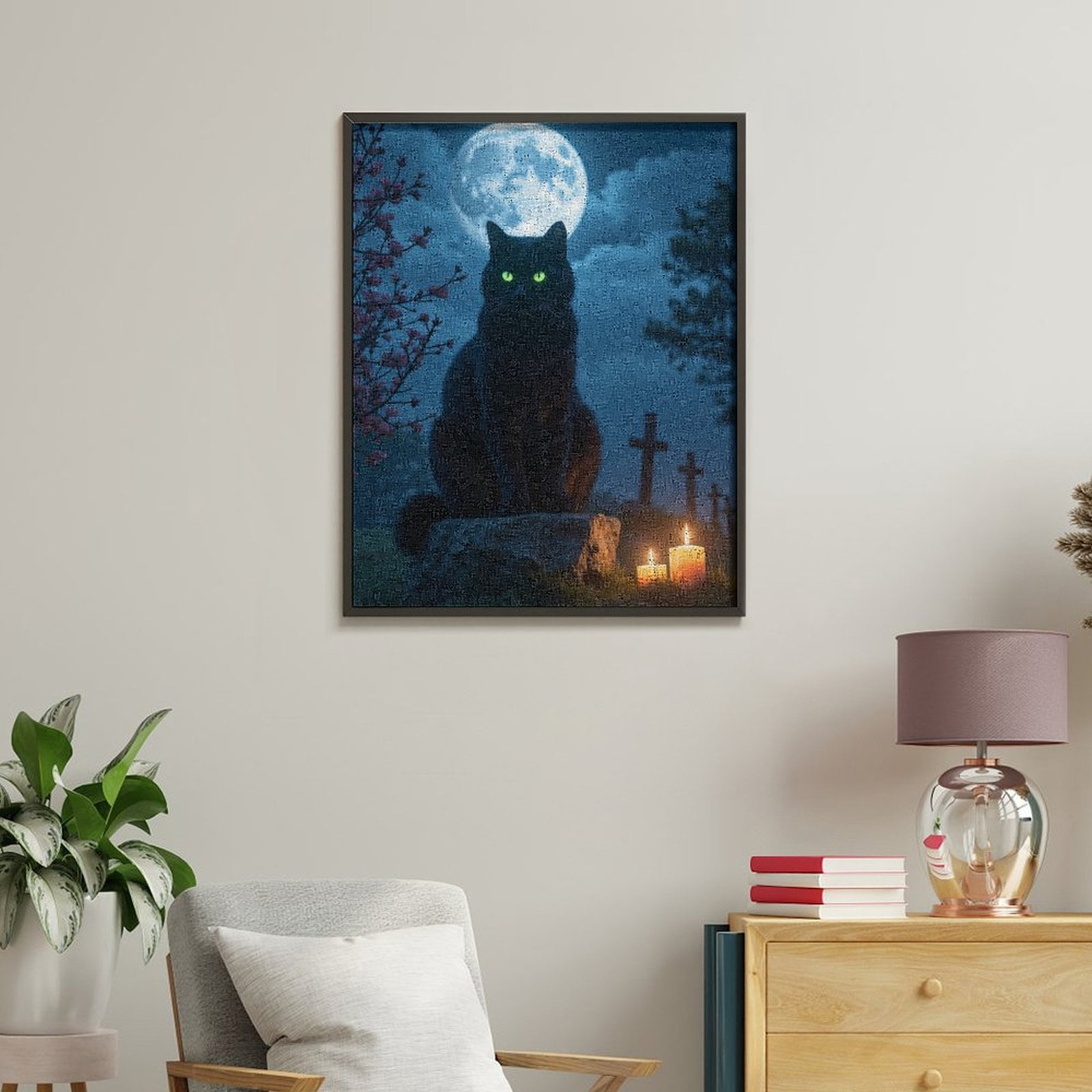 Paint By Numbers Kit for Adults Beginner - Moonlit Black Cat Candles Night DIY Canvas Painting Kits for Adults, Frameless Paint By Number for Adults for Home Wall Decor 16x20 Inch