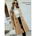 thumbnail image 3 of VIWORLD Women's Mid-Length Wool Style Coat - Double-Breasted Notch Lapel with Functional Pockets Khaki，S, 3 of 7