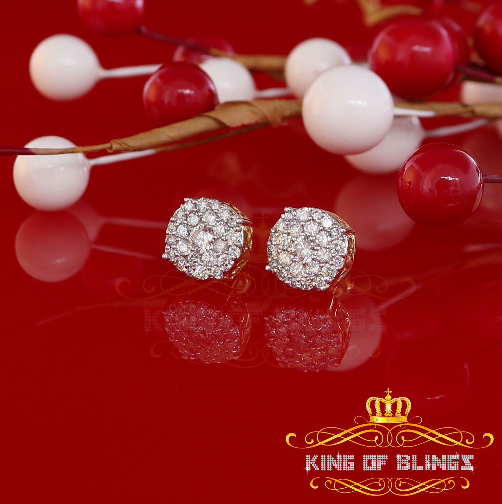 King of Bling's 10K Real Yellow Gold with 1.00CT Real Diamond Men's/Women's Stud Round Earrings