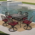 thumbnail image 4 of VIVIJASON 7-Piece Outdoor Furniture Dining Set, All-Weather Cast Aluminum Conversation Set Includes 6 Swivel Dining Chairs and a Rectangle Table with Umbrella Hole for Patio Garden Deck, Red Cushion, 4 of 7
