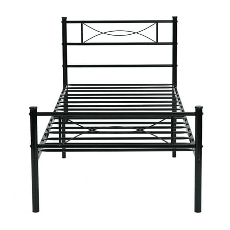 Black Twin Panel Bed - Cheerwing Metal Platform Bed, Twin, with Two Bowknot Headboards