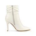 thumbnail image 3 of BLISSFUL STEP Women's Ankle Boots Slouch Pointed Toe Stiletto Heel Side Zip PU Booties Cream 7.5, 3 of 7
