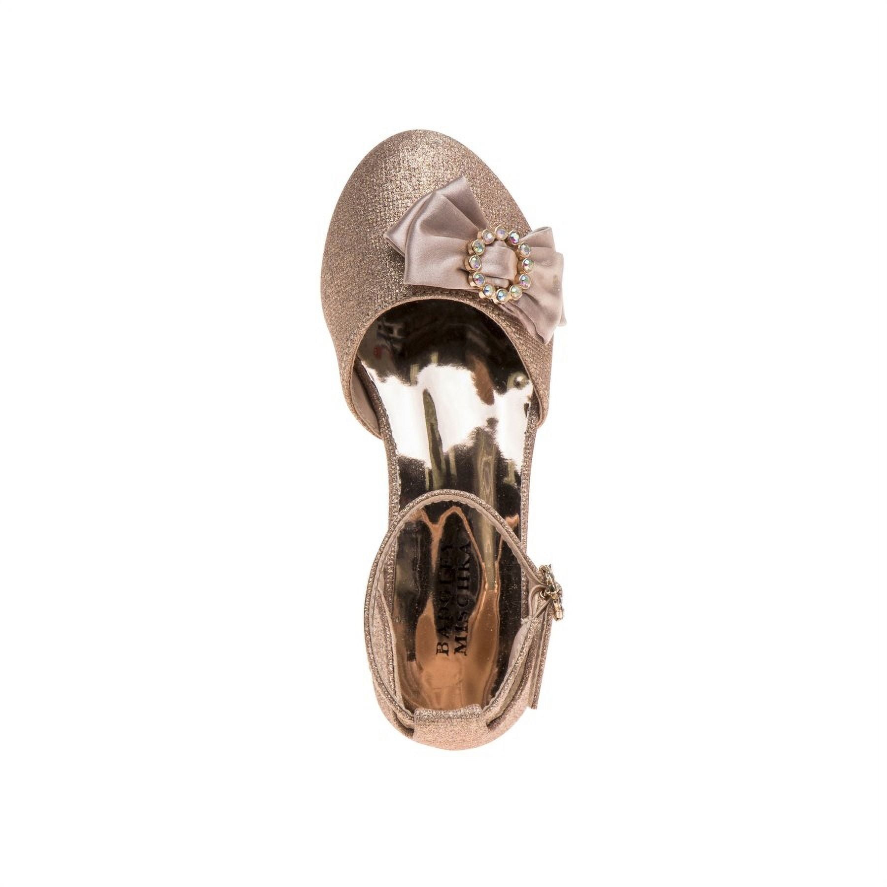Badgley Mischka Little Kids Girls Low Block Heel Dress Shoes with Bow - Rose Gold, 13
