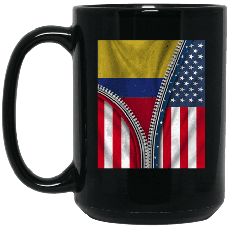 Colombian Flag American Colombia Coffee Mug, Patriotic Roots Design 15oz Black Coffee Mug