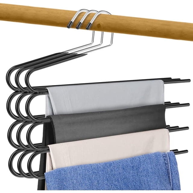 Pants Hangers- Multi Pants Hangers Space Saving- 4 Tier Space Saving Hangers- Metal Hangers for Lightweight Pants, Multi Pant Hangers Non Slip Hangers for Pants Organizer (3)