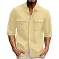 thumbnail image 2 of DAFPZW Mens Casual Waffleknit Shirt 3/4 Sleeve Button Down Collared Summer Shirts Loose Fit Hawaiian Beach Shirts with Pockets, 2 of 5
