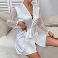 thumbnail image 4 of Sleepwear for Women Lace Kimono Lingerie Mesh Chemise Cover Up Plus Size Pajamas,White,L, 4 of 9