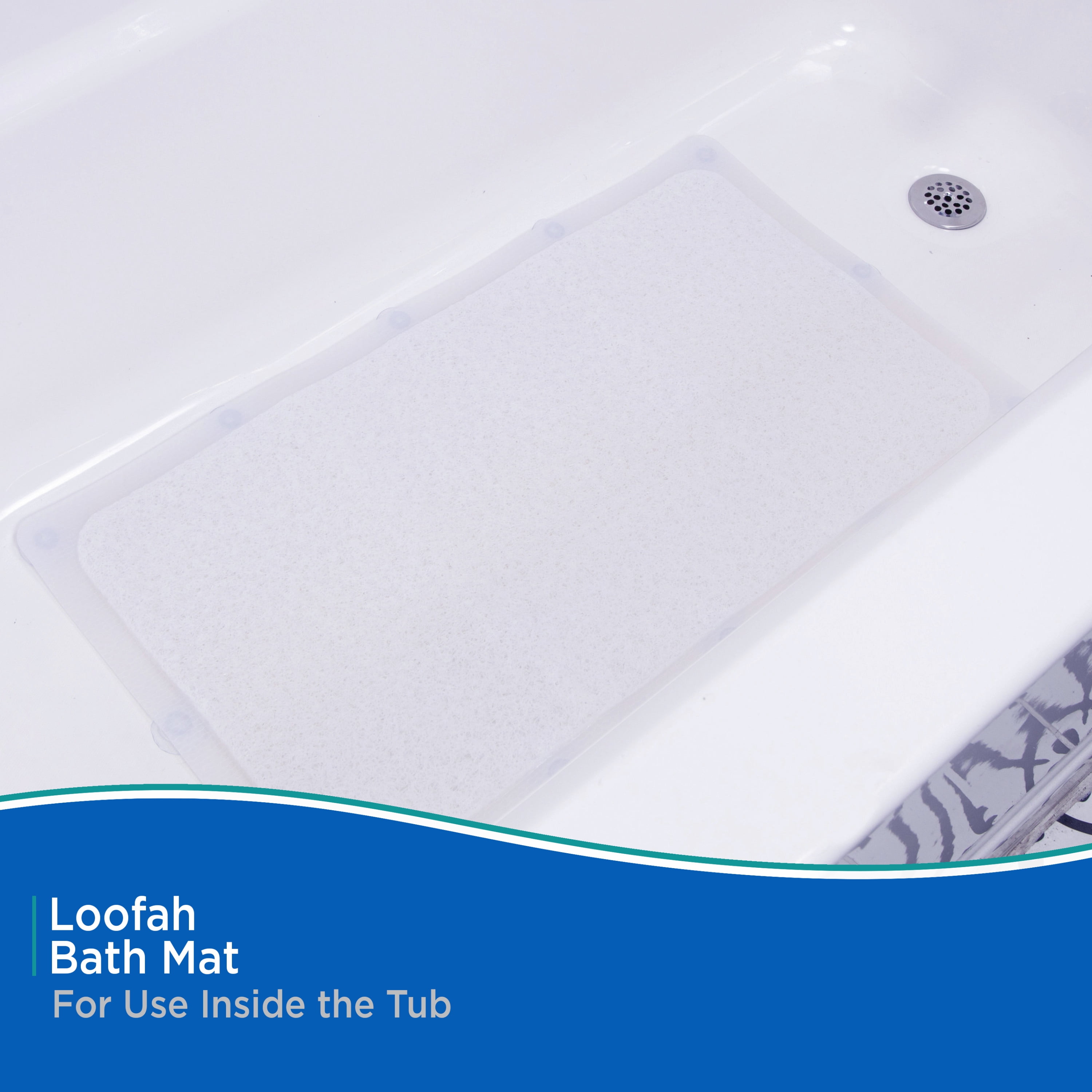 Kenney® Inside the Shower Vinyl Loofah Bath Mat with Suction Cups, 29" L x 17" W, Clear Frosted