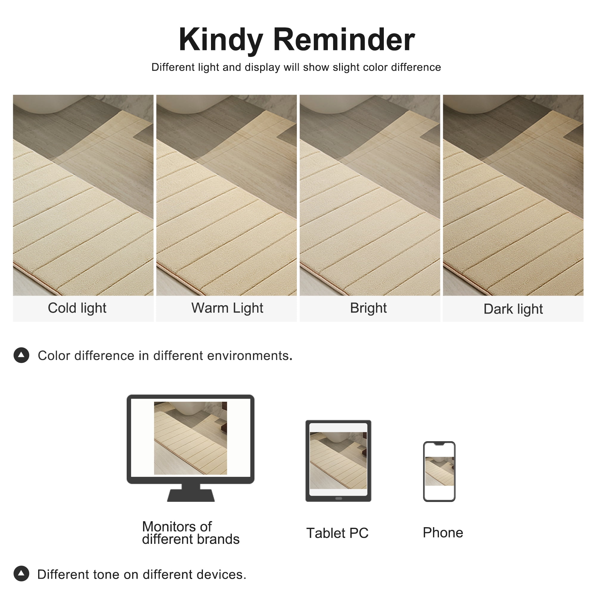 Unique Bargains Anti-slip Memory Foam Bath Floor Mat Area Runner Rug Beige 24"x63"