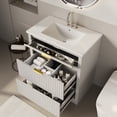 thumbnail image 4 of Modern Fluted Bathroom Vanity with Ceramic Basin, Freestanding Farmhouse Cabinet with 2 Drawers and Tip Out Storage, Easy Assembly for Powder Room, 24 30 36 Inch, Walnut White Wood Color, 4 of 9