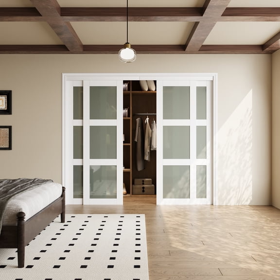96" x 80" Frosted Glass Pantry Closet Sliding Doors with Hardware Kit