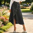 thumbnail image 2 of ZHOGXU Modern Midi Skirts For Womens Solid Color High Waist Wrap Button Front With Slit Outdoor Shopping Dating, 2 of 5