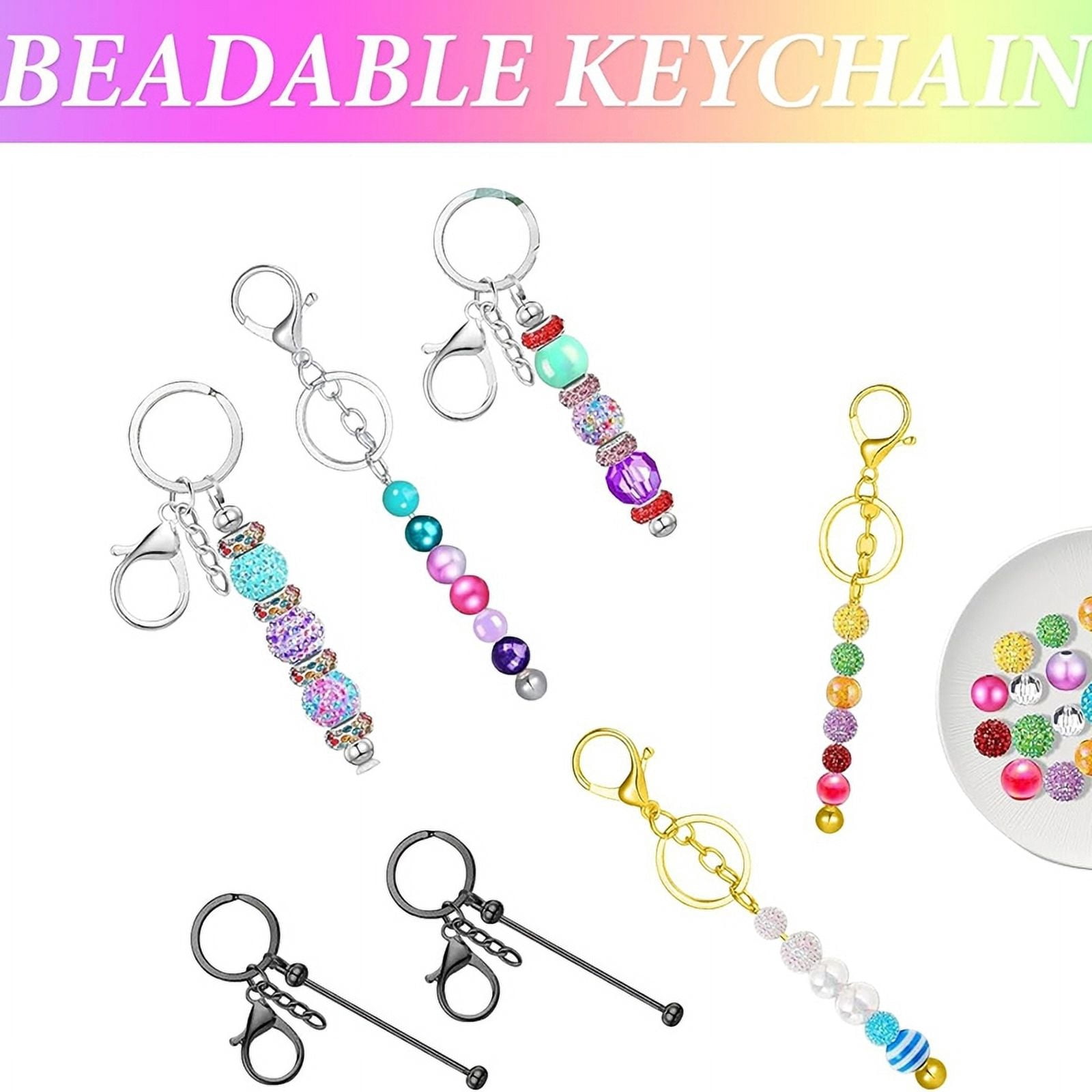 63Pcs Beadable Keychain Bars Resealable Set Keychain Making Supplies Kit for DIY Pendant Craft Jewelry