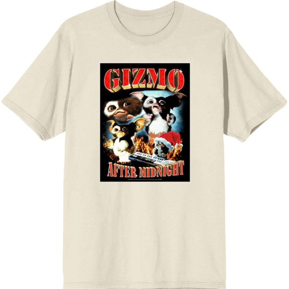 Gremlins Gizmo After Midnight Men's Natural Crew Neck Short Sleeve Tee-Medium