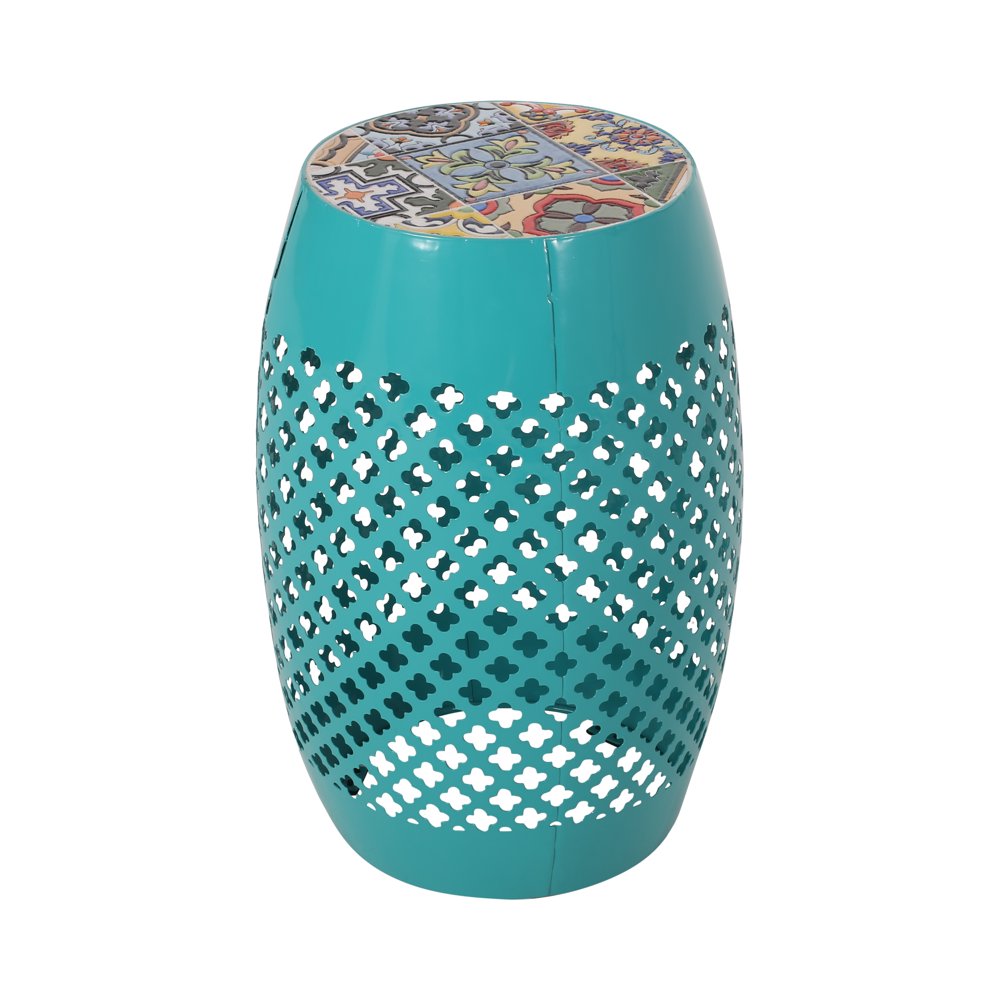 Samerah Outdoor Iron Side Table, Teal, MultiColor