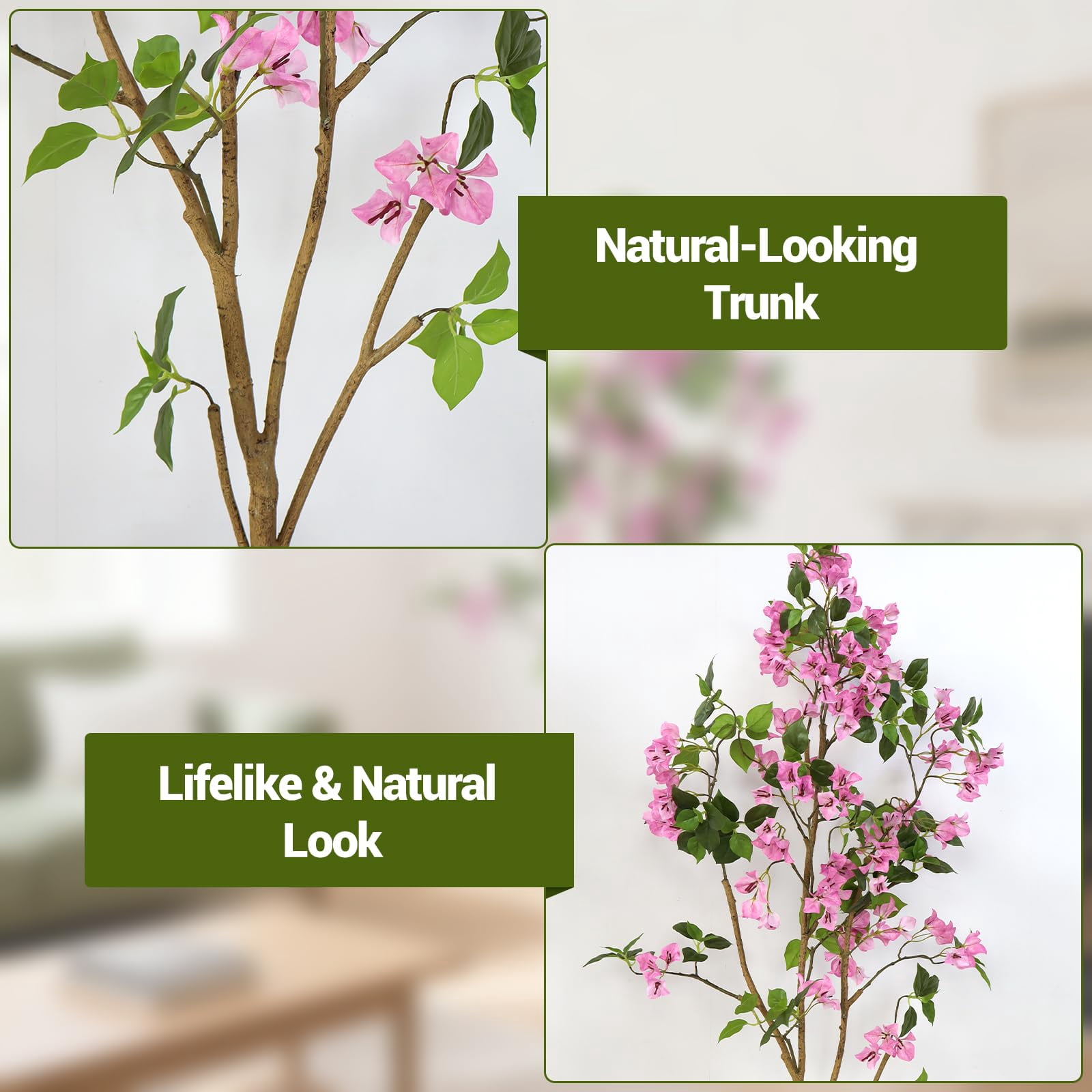 2-Pack 4FT Artificial Bougainvillea Trees with Large White/Pink/Purple Fake Flowers, Potted Faux Plants for Indoor Outdoor Porch Patio Decor