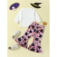 thumbnail image 3 of GXFC Little Girls 2Pcs Halloween Outfits 6M 12M 18M 2T 3T 4T 5T Kids Girls Long Sleeve Letter Print Sweatshirt+Cat Flower Flared Pants Set Toddler Girls Halloween Day Fall Clothes, 3 of 9