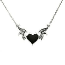 Guodhu Evil Heart Demon Dragon Wing Necklaces Halloween Punk Bat Wing Love Heart Pendant Necklace Couple Family Friendship Necklace Jewelry