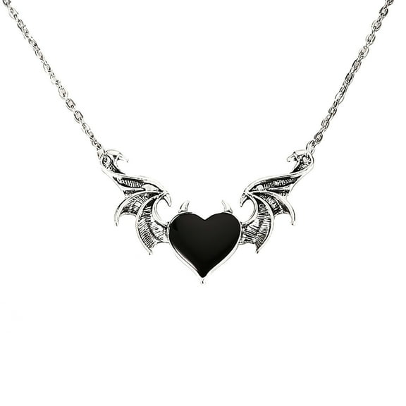 Guodhu Evil Heart Demon Dragon Wing Necklaces Halloween Punk Bat Wing Love Heart Pendant Necklace Couple Family Friendship Necklace Jewelry