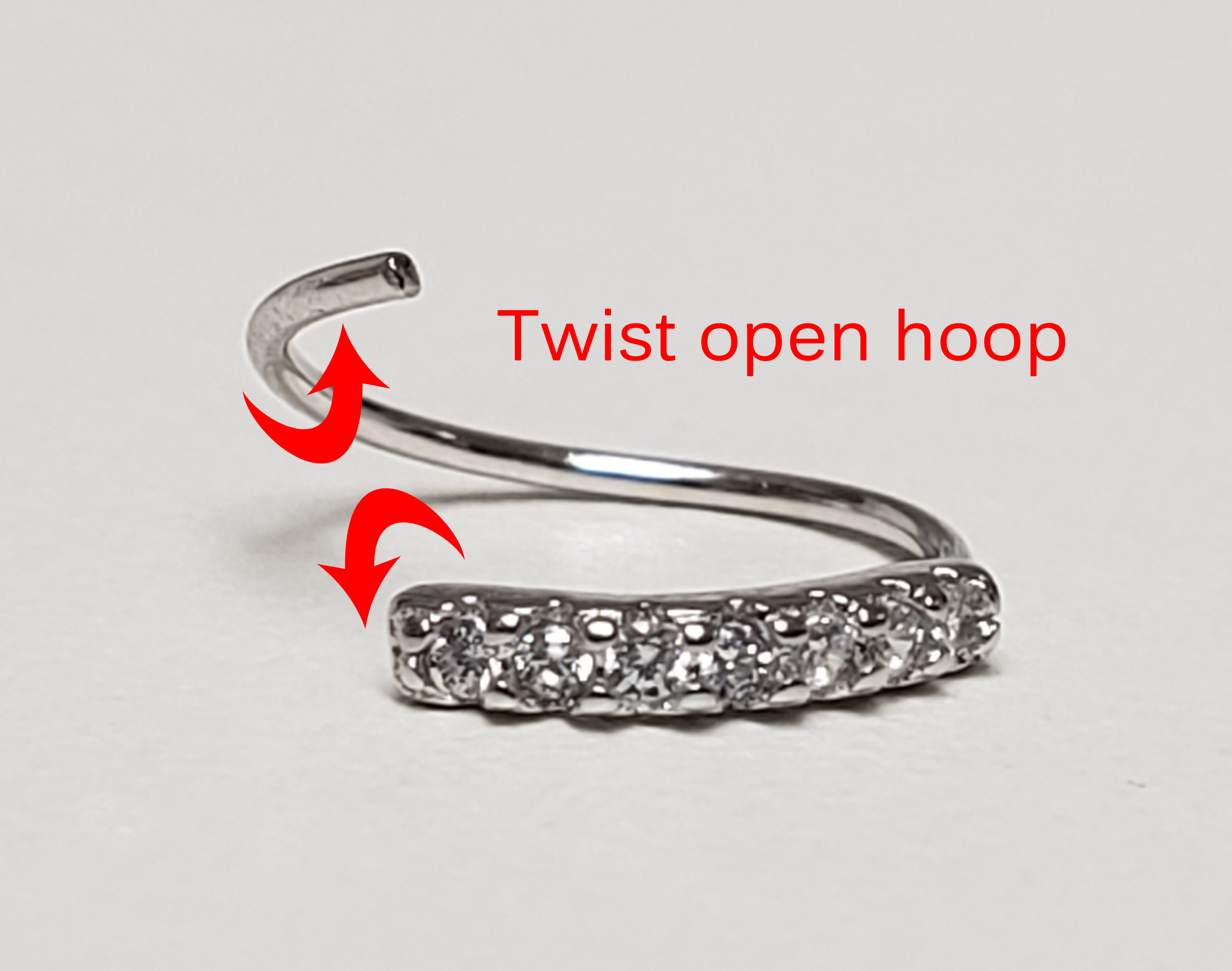 925 Sterling Silver Nose Ring, 22G Nostril Hoop Ring, Helix Earring, Cartilage Earring, 9mm Inside Diameter, Prong set 7-CZ Accented - Gold