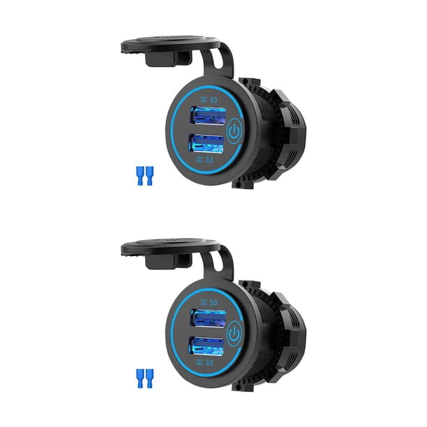 Riwesomey de coche de 12 V-24 V, 2 puertos, adaptador de corriente de montaje en enchufe para encendedor de cigarrillos con interruptor táctil Luz azul/2 puertos 2piezas Riwesomey CBP045530