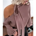 thumbnail image 5 of Womens Dressy Casual Off-Shoulder Top, Fashionable Satin Pullover Long-Sleeved Shirt Deep Pink M, 5 of 9