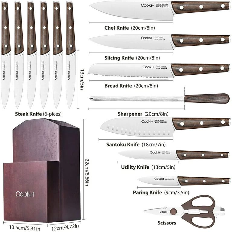 CLEARANCE! Kitchen Knife Sets, Cookit 15 Piece Knife Sets with Block for  Kitchen Chef Knife Stainless Steel Knives Set Serrated Steak Knives with  Manual Sharpener Knife 