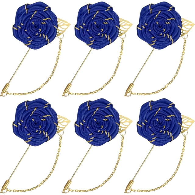 Rose Brooch Pin Cloth Flower with Gold Leaf Brooch, Lapel for Men Wedding Accessories