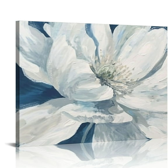 ARISTURING Bathroom Wall Art White Floral Pictures Abstract Flower painting on Canvas Prints Navy Blue Gray Vintage Bedroom Walls Decor