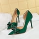 thumbnail image 4 of Zapatos de boda para mujer, para banquetes, de tacón alto, sencillos, con tacones finos, boca baja, diamantes de imitación, punta puntiaguda, con agujeros laterales y lazo, 4 of 5