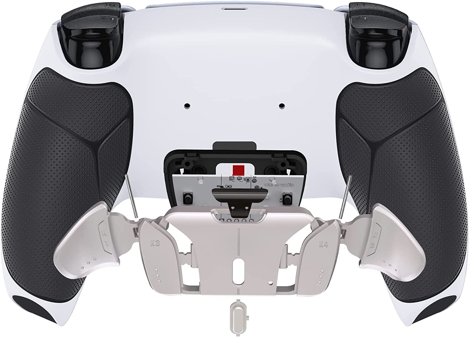 eXtremeRate Silver Real Metal Buttons (RMB) Version RISE4 Remap Kit for PS5 Controller BDM-030 with Black Rubberized Grip Redesigned White Back Shell, Upgrade Board & 4 Back Buttons for PS5 Controller