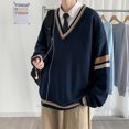 thumbnail image 3 of Suéter de pareja de colores a juego para hombre, chaleco de punto de otoño e invierno, estilo coreano holgado, estilo preppy, ropa exterior con cuello en V, 3 of 5