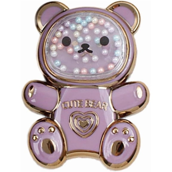 Purple Cute Phone Stand Holder,Cell Phone Bear Shaped Hidden Kickstand for Desk,Bear Shaped Phone Holder,Adjustable Tablet Phone Ring Stand with 3D Moving Star Sequins for Girls Women Accessories