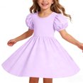 thumbnail image 7 of CYRBOKO Girls Dresses with Puff Sleeve, Stretchy Summer Casual A-line Midi Dresses for Kids Purple Size 9-10 T, 7 of 7