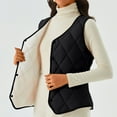 thumbnail image 2 of Xyxonk Women Quilted Puffer Vest Sleeveless Collarless Lightweight Button Down Padded Gilet Warm Fleece Lined Coat with Pockets,Black 5XL, 2 of 5