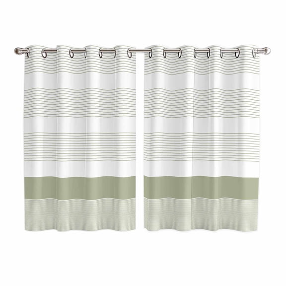 Sage Green Stripe Kitchen Curtains 63 Inch Length, Modern Rustic Horizontal Green Striped Grommet Top Bedroom Living Room Curtains, Light Filtering Cafe Curtain Drapes 2 Panels Set 104''x63''