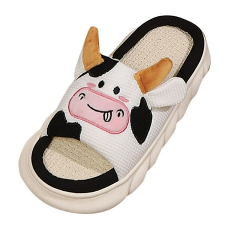 

Krdevn Cute Linen Slippers Female NON Odor Home With Thick Bottom Outside Wear Non Sandals Slippers White 4.5