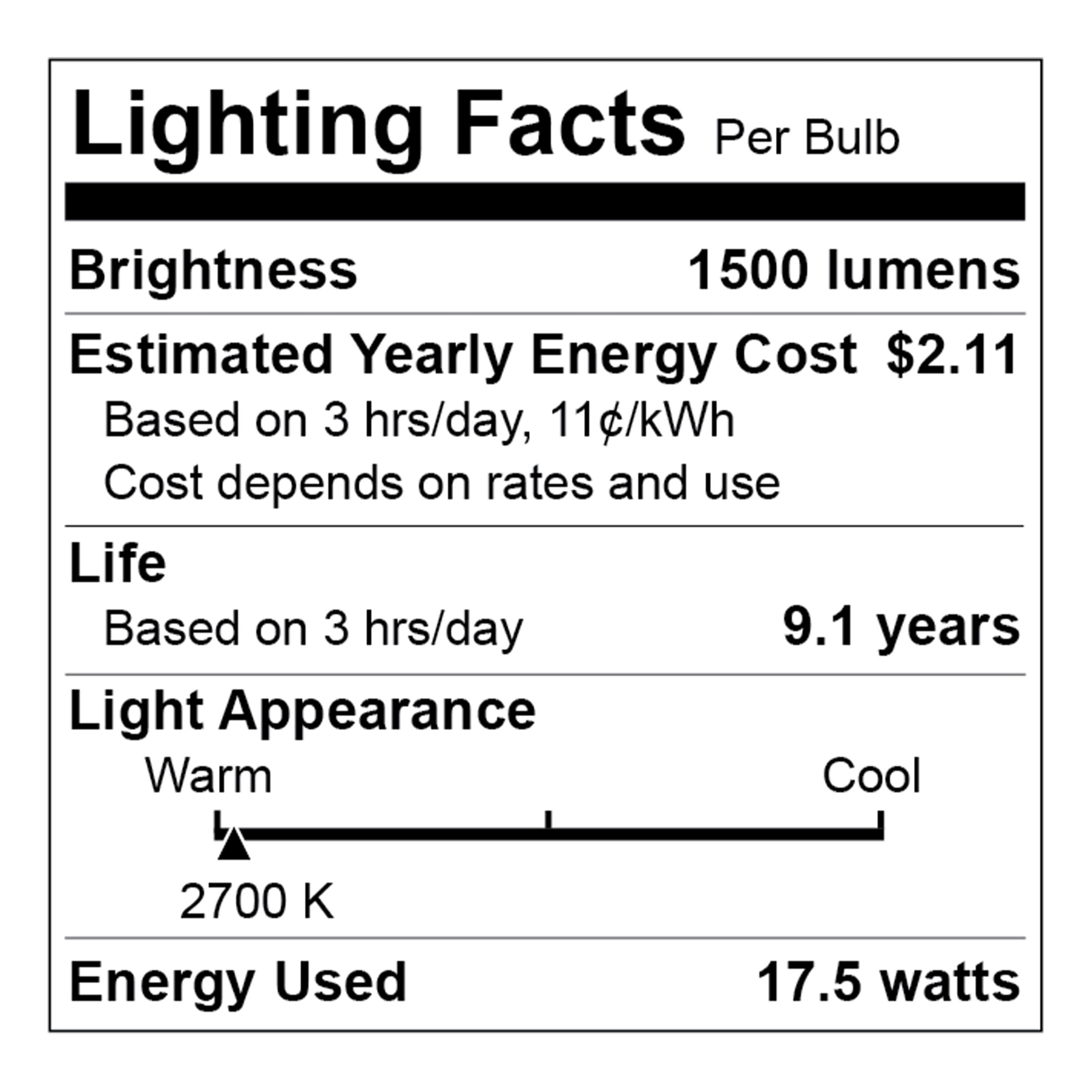 Great Value LED Light Bulb, 17.5W (100W Equivalent) A21 General Purpose Lamp E26 Medium Base, Non-dimmable, Soft White, 1-Pack