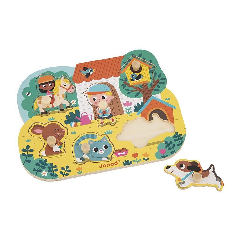 Janod - Country Puzzle - 6 Pegged Pieces - Wood - Early-Learning - Fine Motor Skills - For Toddlers - From 18 Months + - Multilingual
