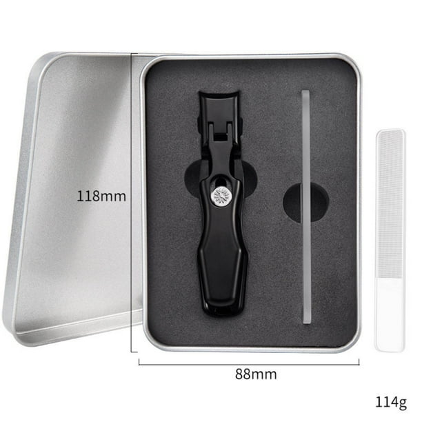 Juego de cortaúñas antisalpicaduras: lima de acero inoxidable + estuche de hierro portátil.