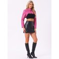 thumbnail image 3 of DARING DIVA Women's Faux Leather Cropped Stand Collar Zipper Front Moto Jacket XL Hot Pink, 3 of 6