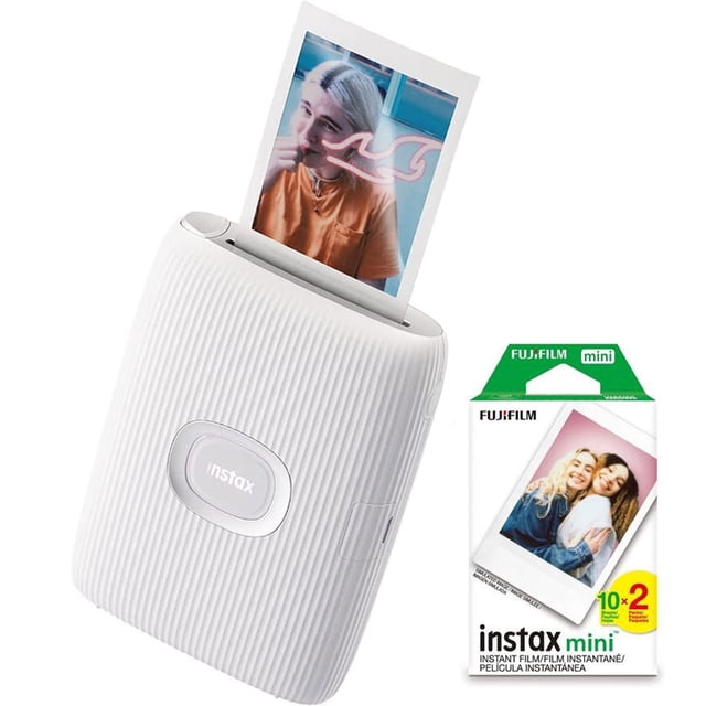 Fujifilm 16767155 Instax Mini Link 2 Impresora para smartphone Clay White Bundle con Instax Mini Twin Pack Instant Daylight Film 20 disparos