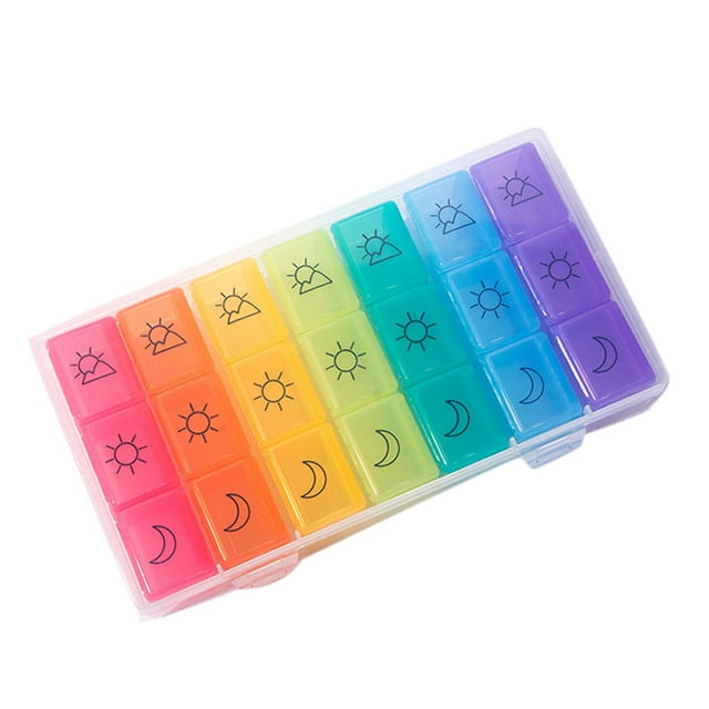 Yesbay Pill Case Rainbow 21 Grids Seven Day Pills Box Medicine Case