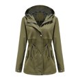 thumbnail image 4 of Franhais Women Trench Coat, Long Sleeve Hooded Jacket Zipper Button Closure Fall Casual Jacket with Pockets, 4 of 9